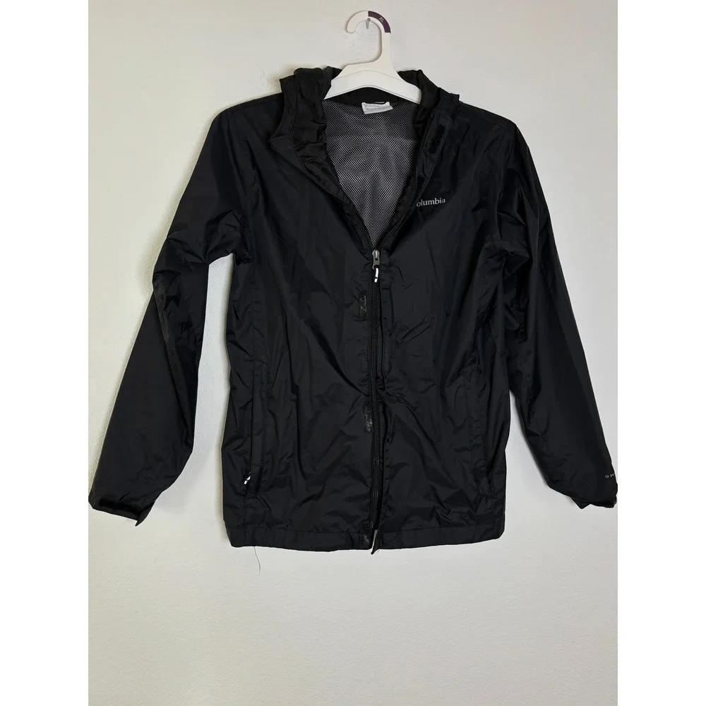 Columbia Boys Glennaker Rain Jacket Black Windbreaker Hooded Coat Large 14/16